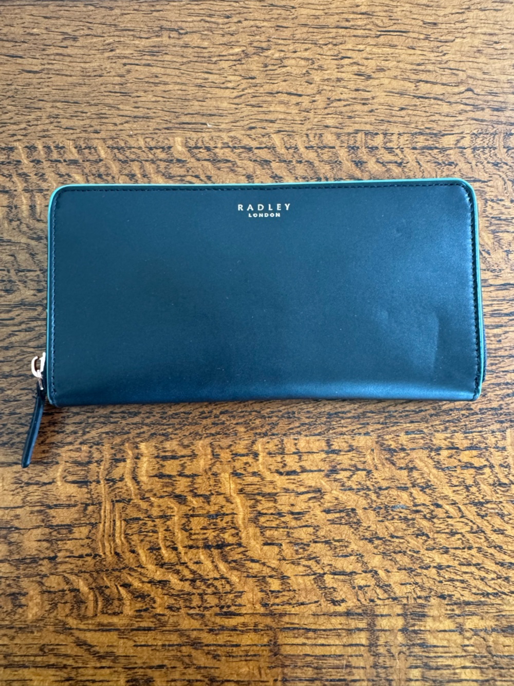 NWT RADLEY LONDON Black and Teal Zip Around Leather Wallet